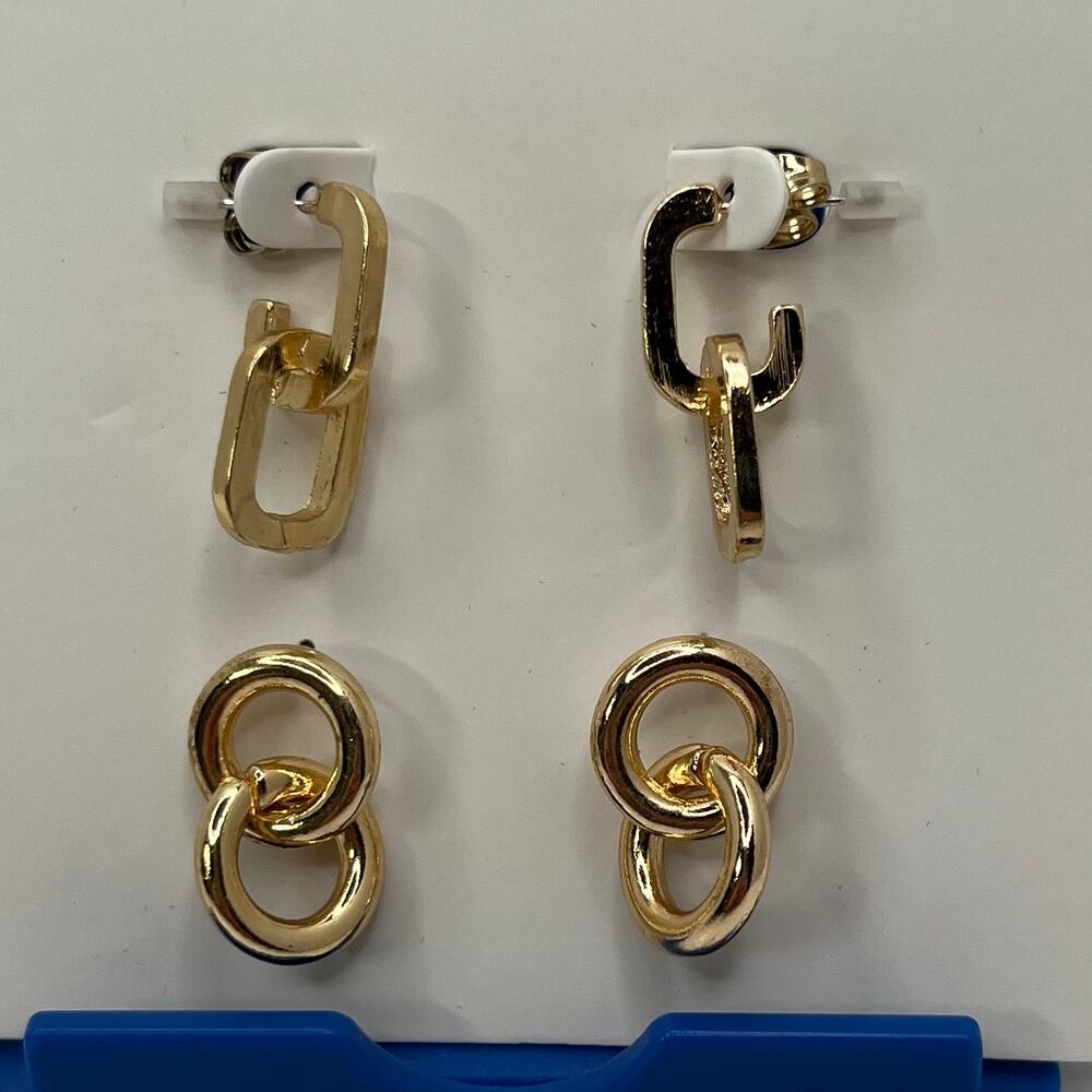Ettika 18K Gold Plated Interlocking Chain Link Earring Set NWT Gift Boho